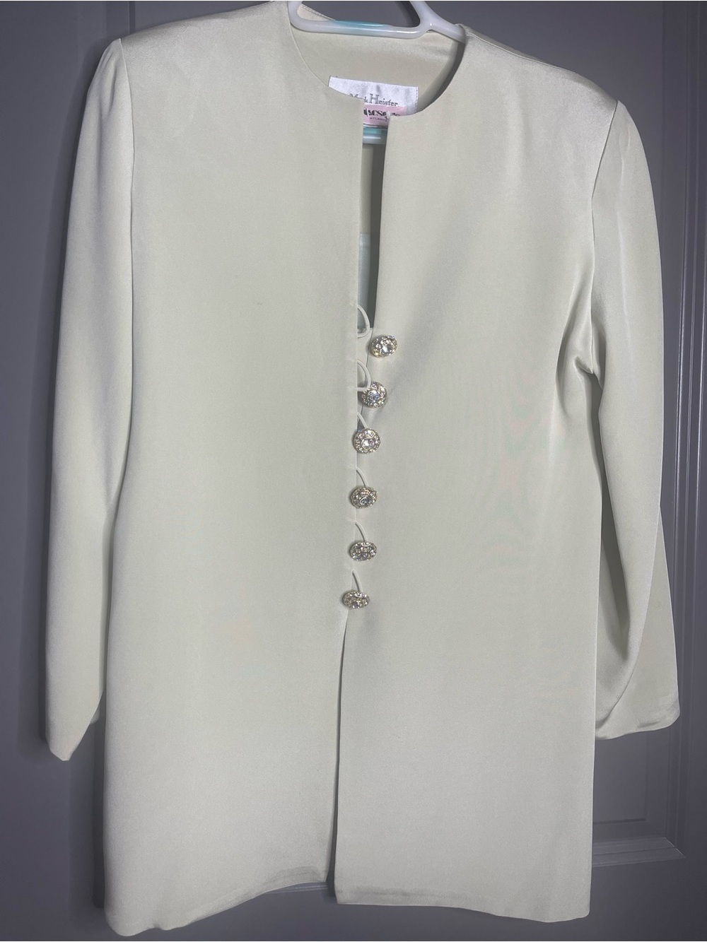Collarless Women's Blazer with Decorative Jewel Buttons